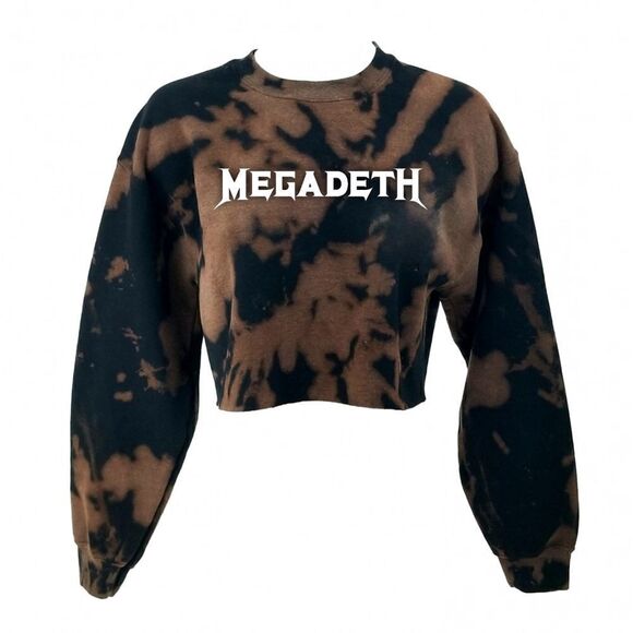 MEGADETH Heavy Metal Acid Wash Cropped Crop Top Long Sleeve Crewneck Sweatshirt - Picture 1 of 3